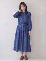 「秋季新品 」M-2XL木耳邊立領收腰棉麻洋裝
