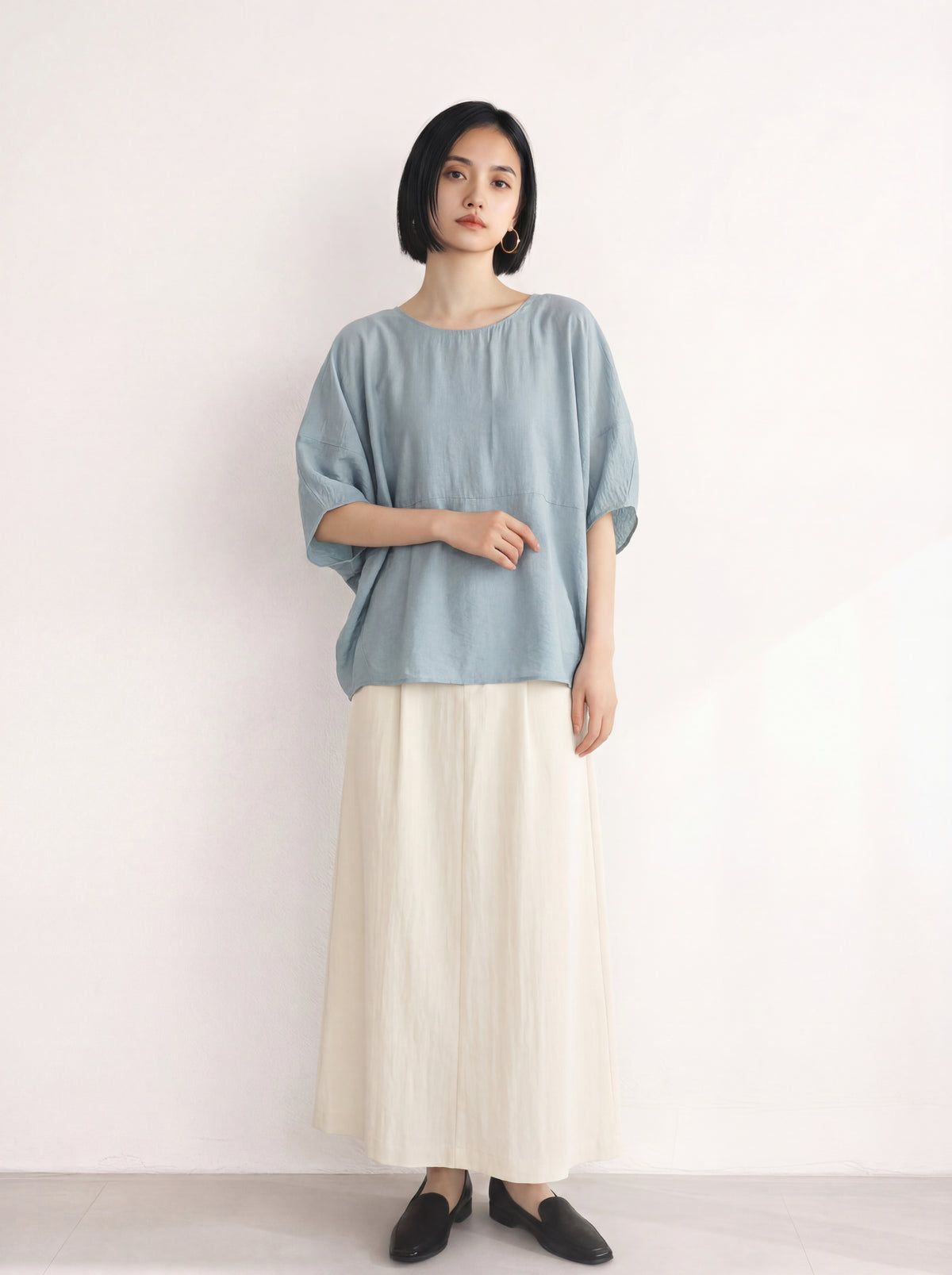落肩蝙蝠袖寬鬆襯衫