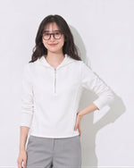 半拉鍊連帽修身衛衣-白色-3XL