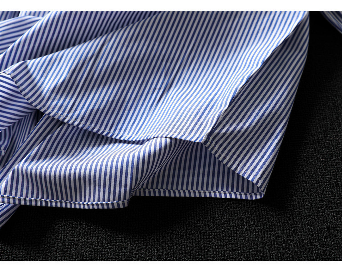 「秋季新品 」M-2XL 藍色 精選優質全棉 | 荷葉邊抓皺寬鬆襯衫