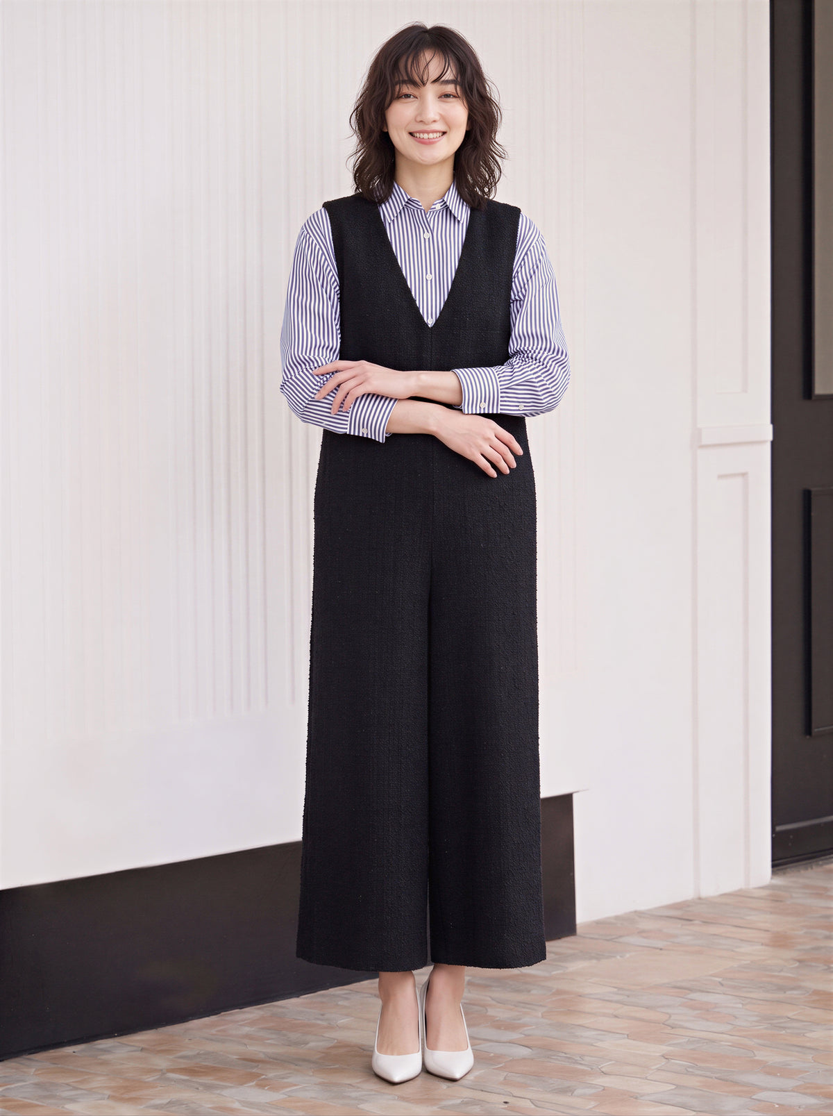 「秋季新品 」「兩色」V領寬褲連身褲