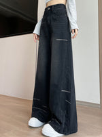 高腰寬管拖地牛仔褲
