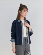 「3色」「秋季新品 」M-XL 拼接翻領短版針織開襟衫