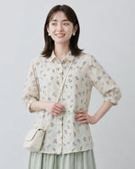 淺米色碎花寬鬆襯衫-淺米色-2XL