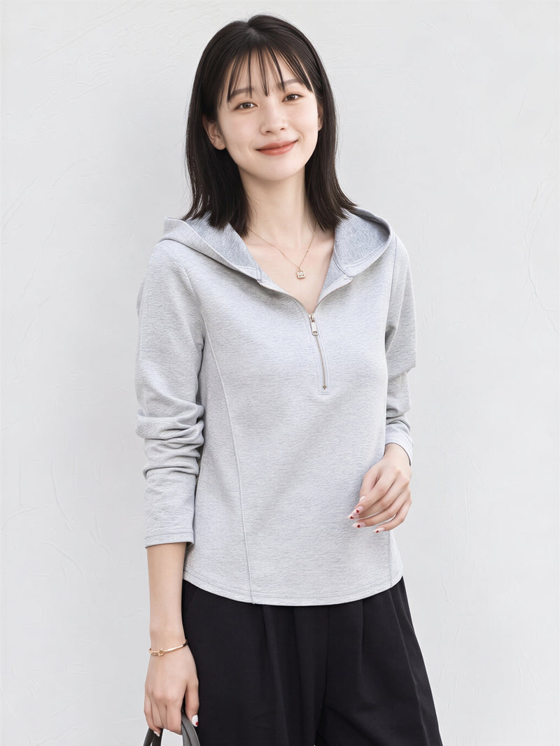 半拉鍊連帽修身衛衣-灰色-3XL