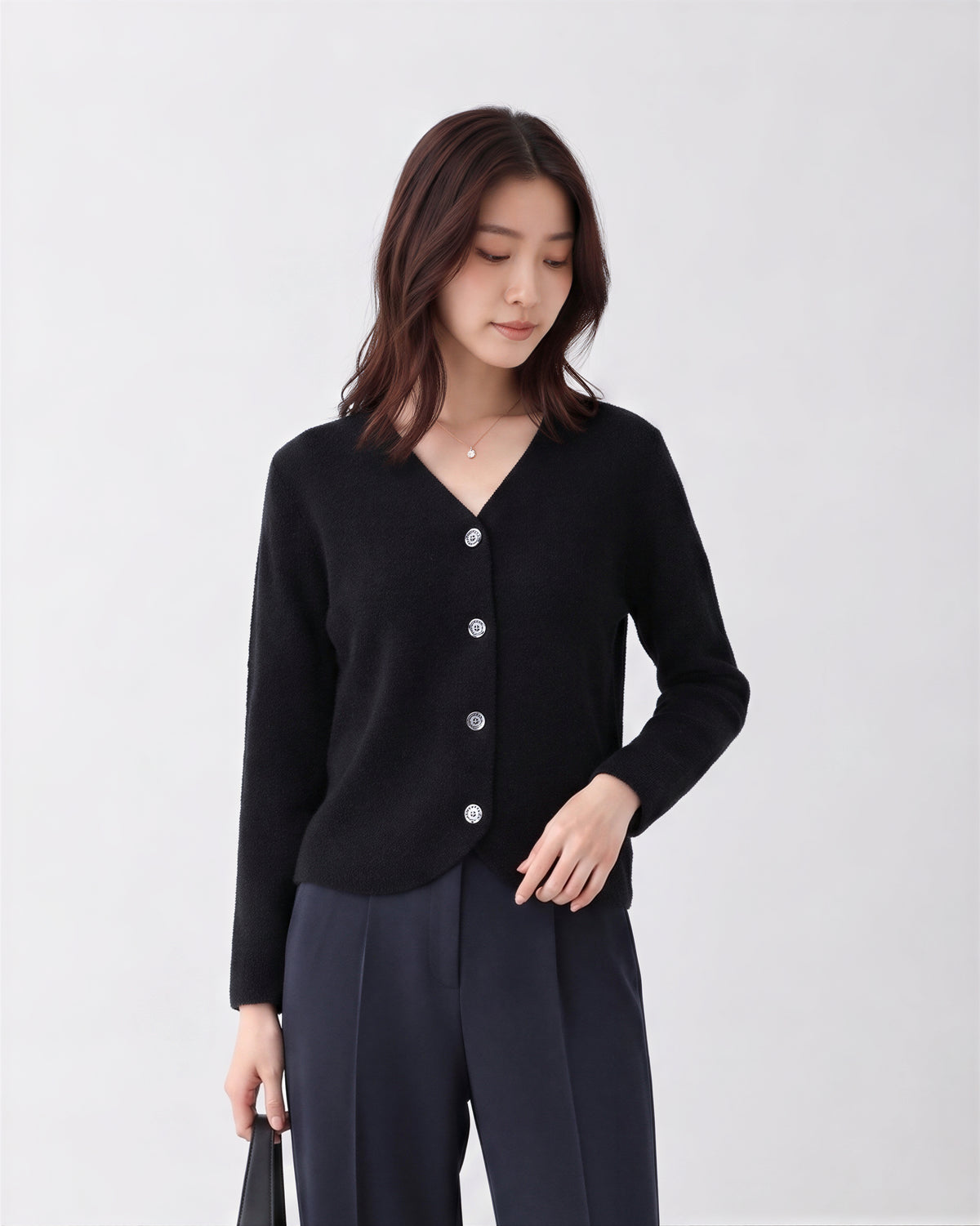 「兩色」S-2XL V領圓弧下襬 | 寬鬆針織開襟衫