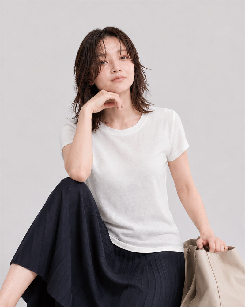 天絲圓領短袖T恤女修身剪裁百搭休閒上衣