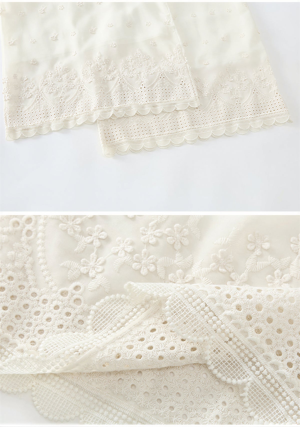 刺繡冰絲蕾絲高腰寬褲