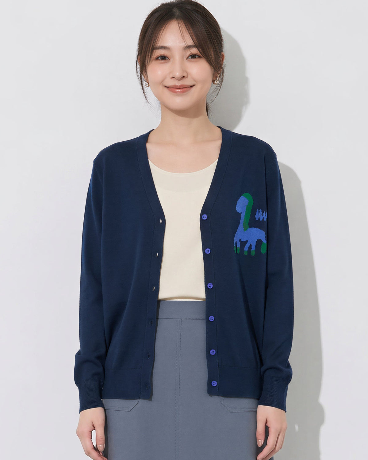 「秋季新品 」S-XL V領撞色圖案針織開襟衫