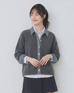 「3色」「秋季新品 」M-XL 拼接翻領短版針織開襟衫
