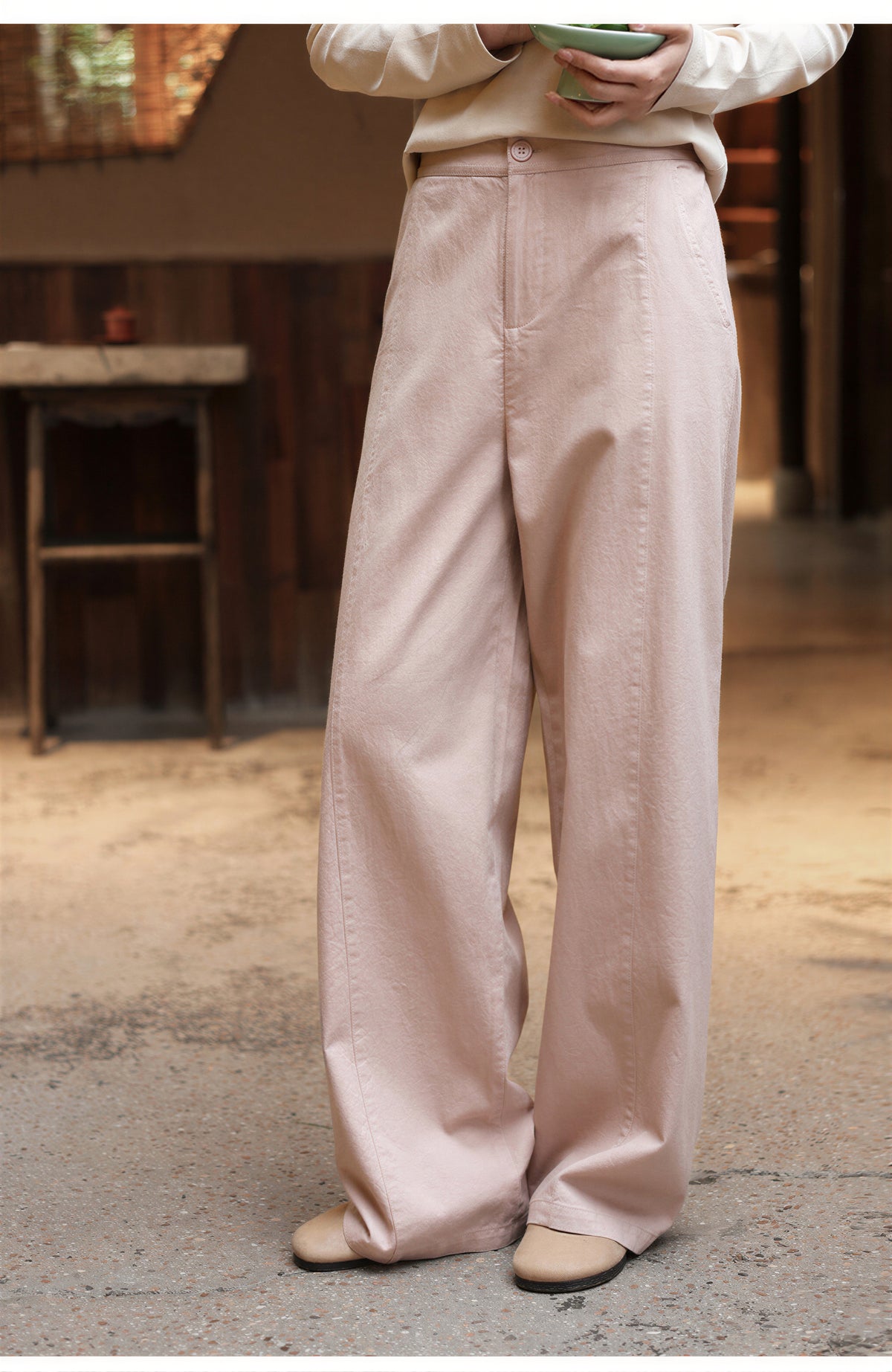 「兩色」「秋季新品 」 M-2XL 高腰垂墜感寬鬆闊腿褲