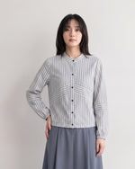 「秋季新品 」 M-XL 純棉甄選 | 條紋拼接燈籠袖襯衫