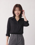 S-2XL 黑色翻領排扣修身襯衫