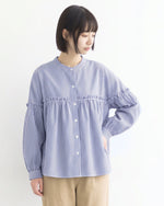 「秋季新品 」M-2XL 藍色 精選優質全棉 | 荷葉邊抓皺寬鬆襯衫