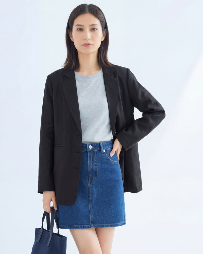 垂墜寬鬆V領單排扣西裝外套