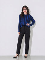 「秋季新品 」S-XL 修身氣質長袖直條紋圓領針織衫