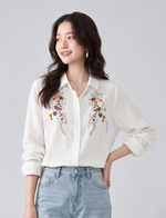 「3色」「秋季新品 」M-XL 品質刺繡 全棉甄選 長袖翻領寬鬆襯衫