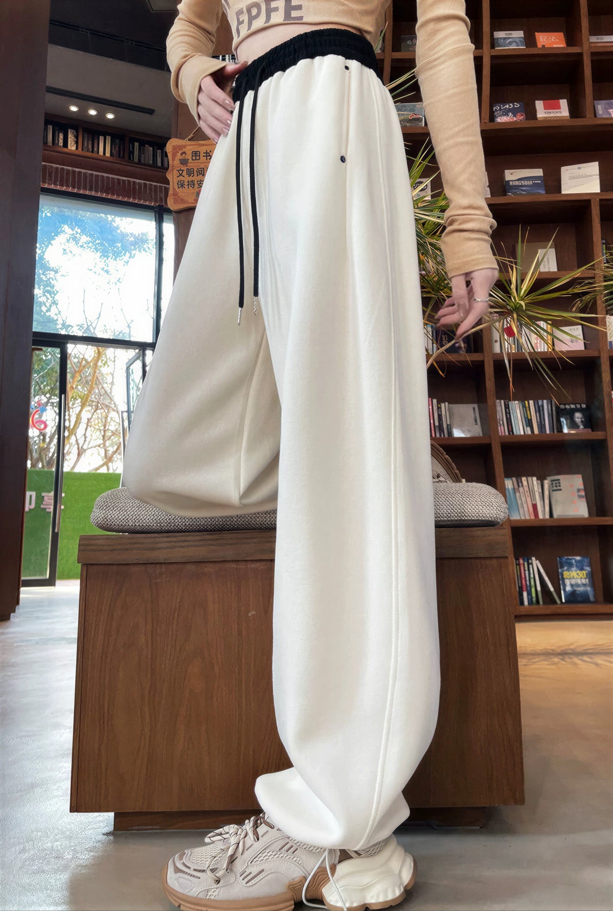 「多色」「秋季新品 」S-2XL 高腰抽繩寬褲衛褲