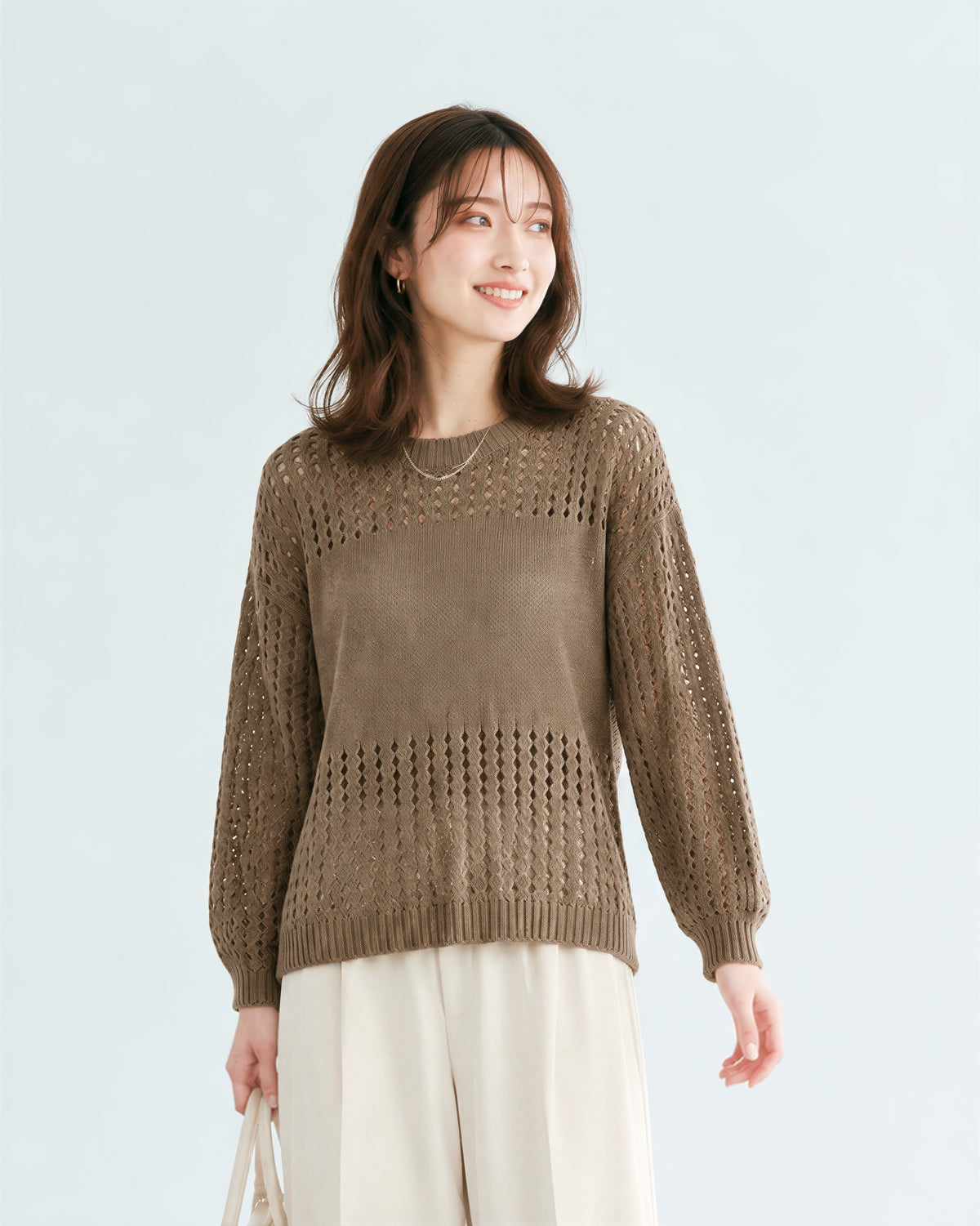 「秋季新品 」鏤空拼接圓領針織衫