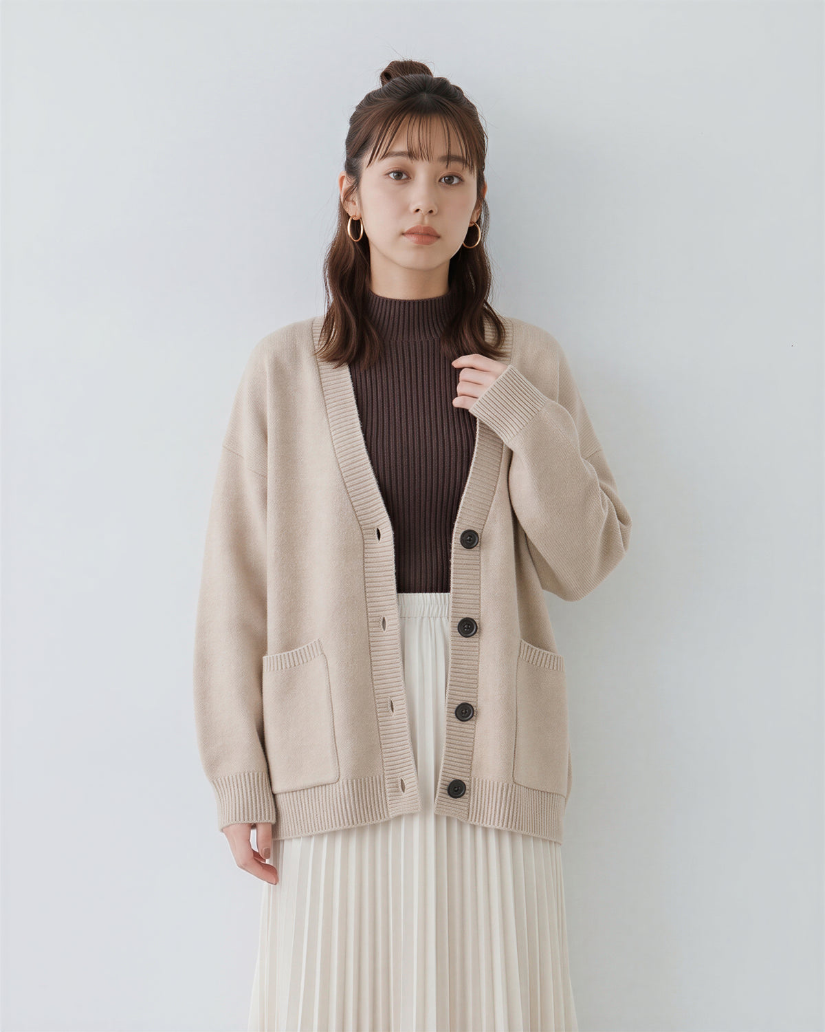 「秋季新品 」「3色」寬鬆落肩大口袋針織開襟衫