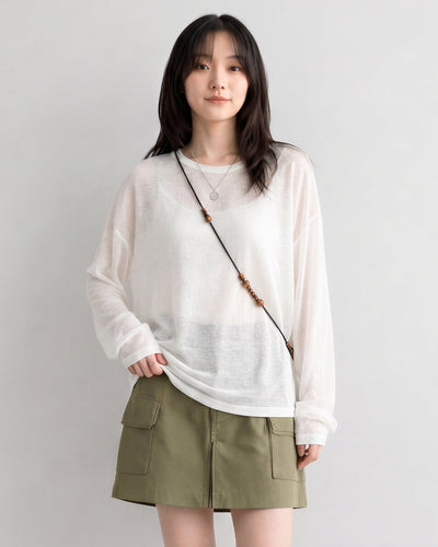 S-XL 白色輕透疊穿 | 寬鬆長袖T恤