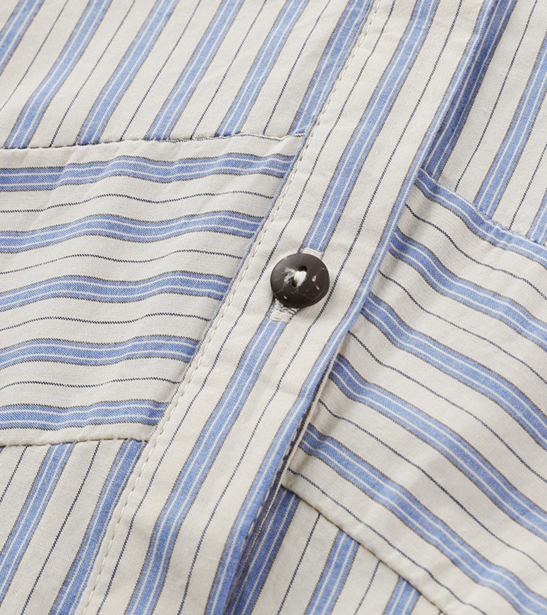 「秋季新品 」 M-XL 純棉甄選 | 條紋拼接燈籠袖襯衫