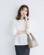 「秋季新品 」氣質純棉舒適 白色鏤空花紋 | 小翻領寬鬆長袖襯衫