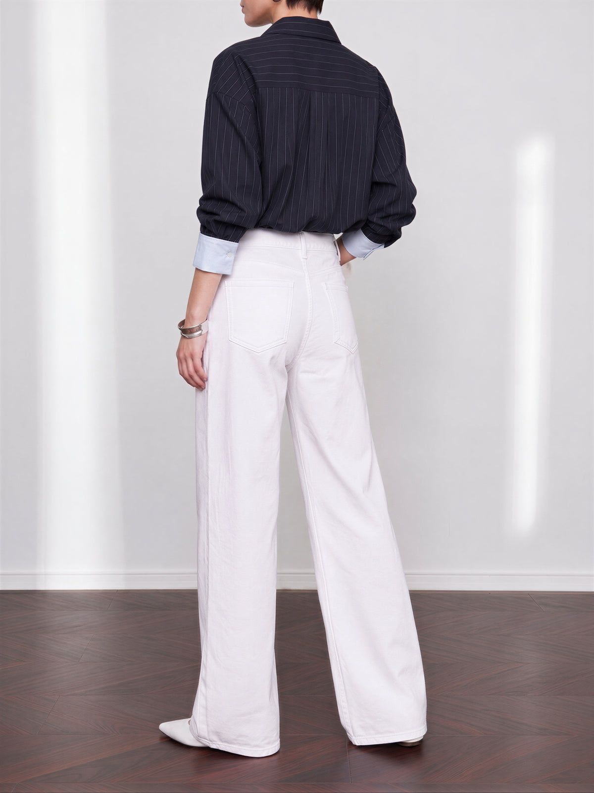 「秋季新品 」S-XL 白色高腰寬褲拖地牛仔褲