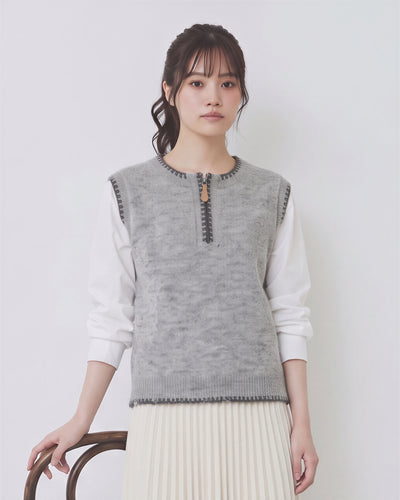 「秋季新品 」S-L 灰色撞色滾邊拉鍊針織拼接襯衫