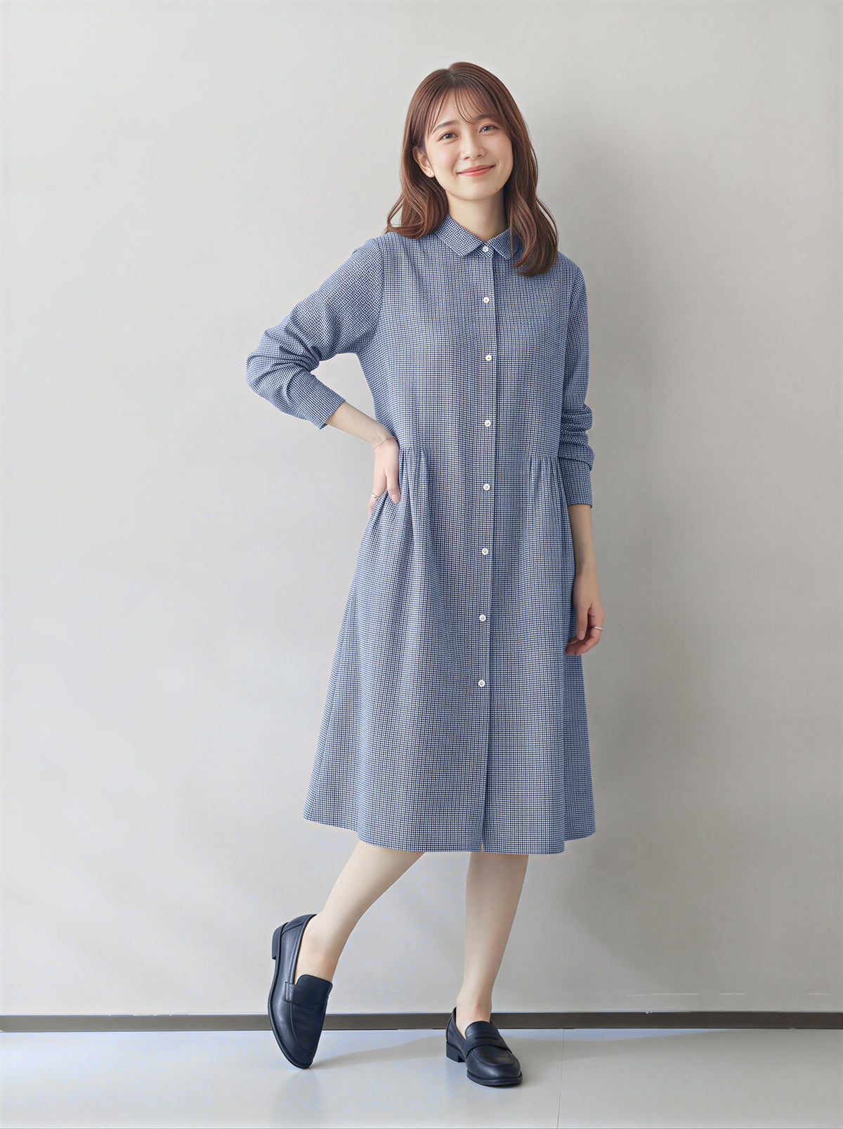 「秋季新品 」「兩色」M-2XL 寬鬆A字擺立體剪裁襯衫洋裝