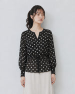 L-4XL 黑底白點收腰襯衫