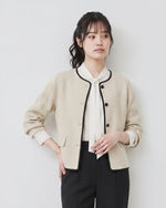 「兩色」「秋季新品 」 S-2XL 撞色滾邊圓領短版開襟衫