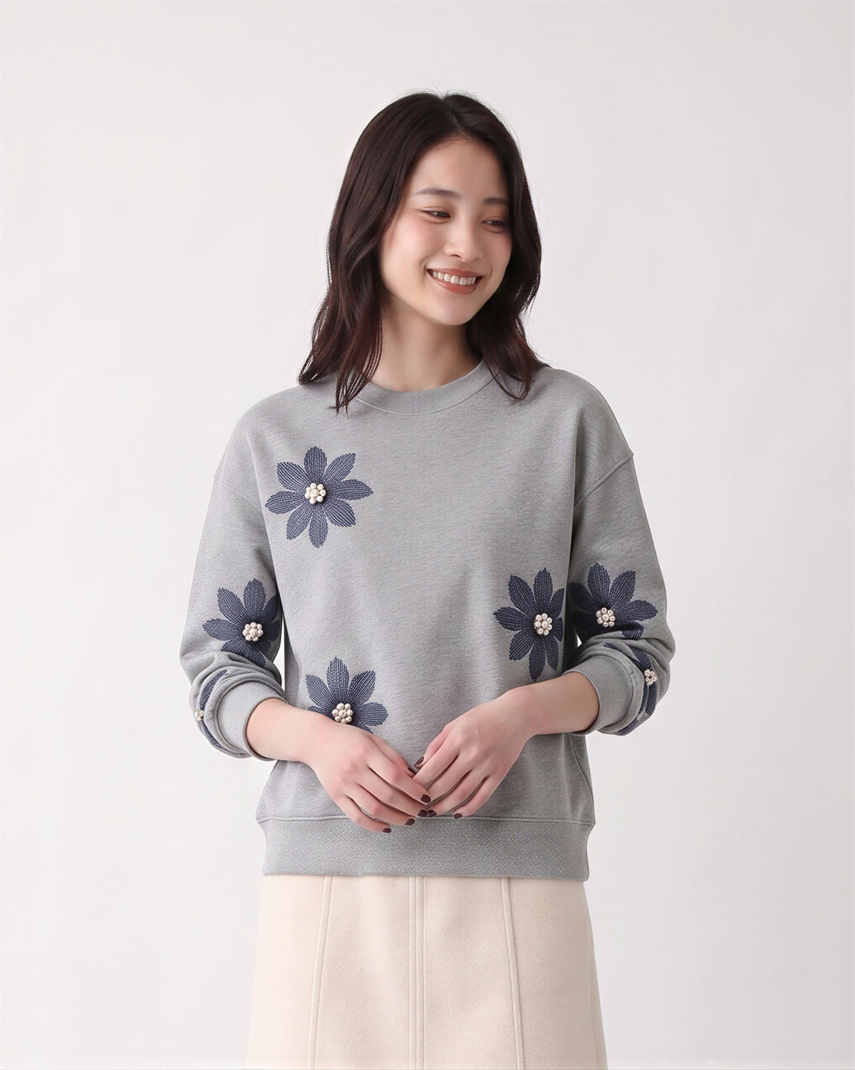「秋季新品 」S-3XL 立體花朵寬鬆灰色衛衣