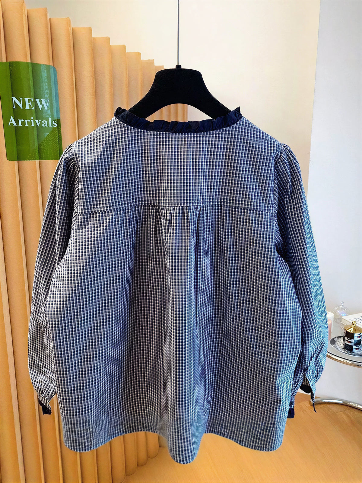 「秋季新品 」S-2XL 木耳邊綁帶格紋襯衫