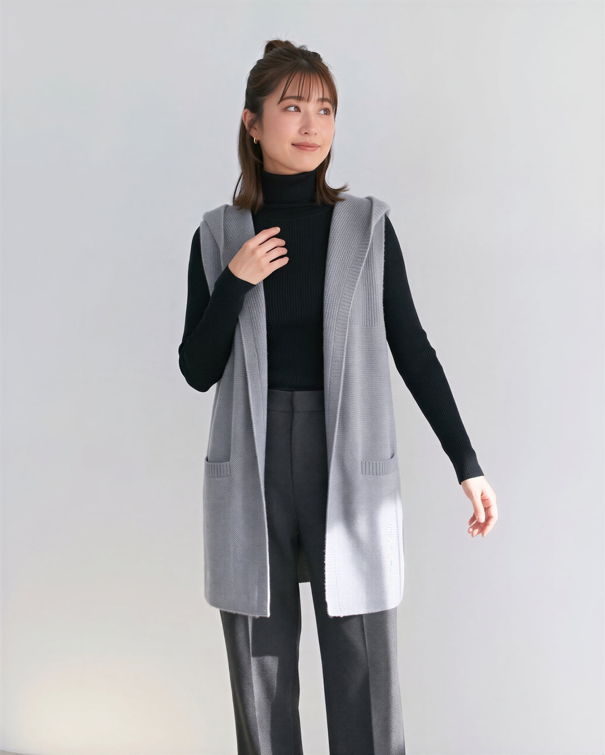 「秋季新品 」「3色」連帽開襟長版背心
