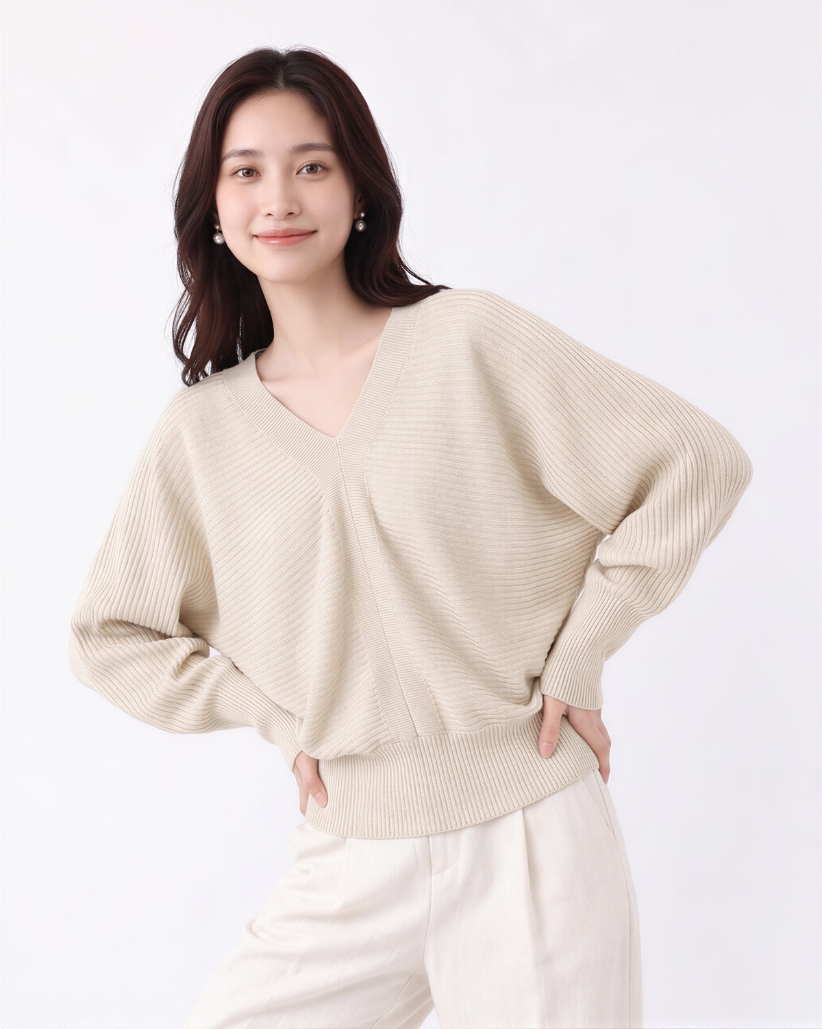 「秋季新品 」V領交疊收腰針織衫
