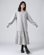 「秋季新品 」「3色」M-L 寬鬆落肩荷葉擺衛衣洋裝