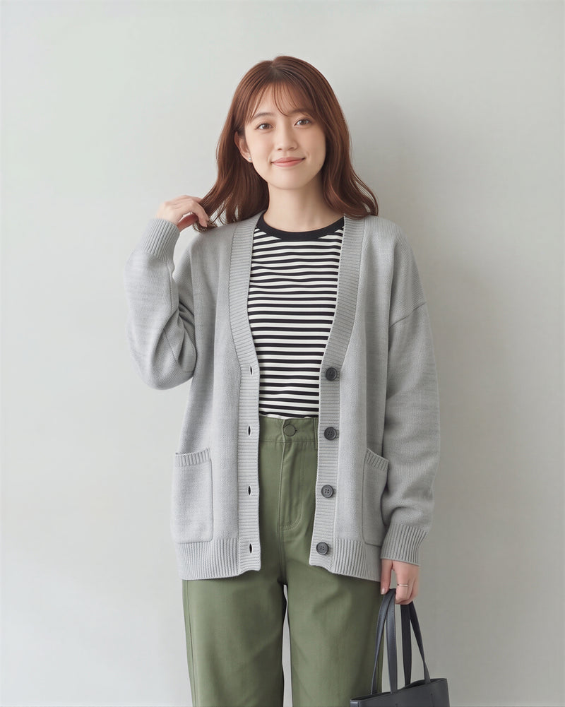 「秋季新品 」「3色」寬鬆落肩大口袋針織開襟衫