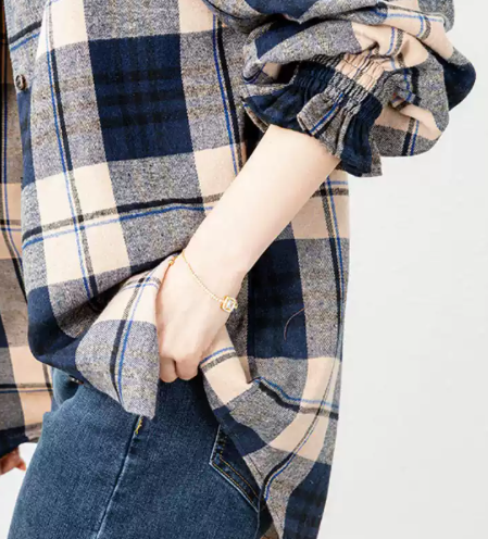 「秋季新品 」寬鬆格紋翻領襯衫