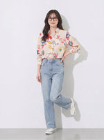 「秋季新品 」S-XL 米色塗鴉印花寬鬆襯衫