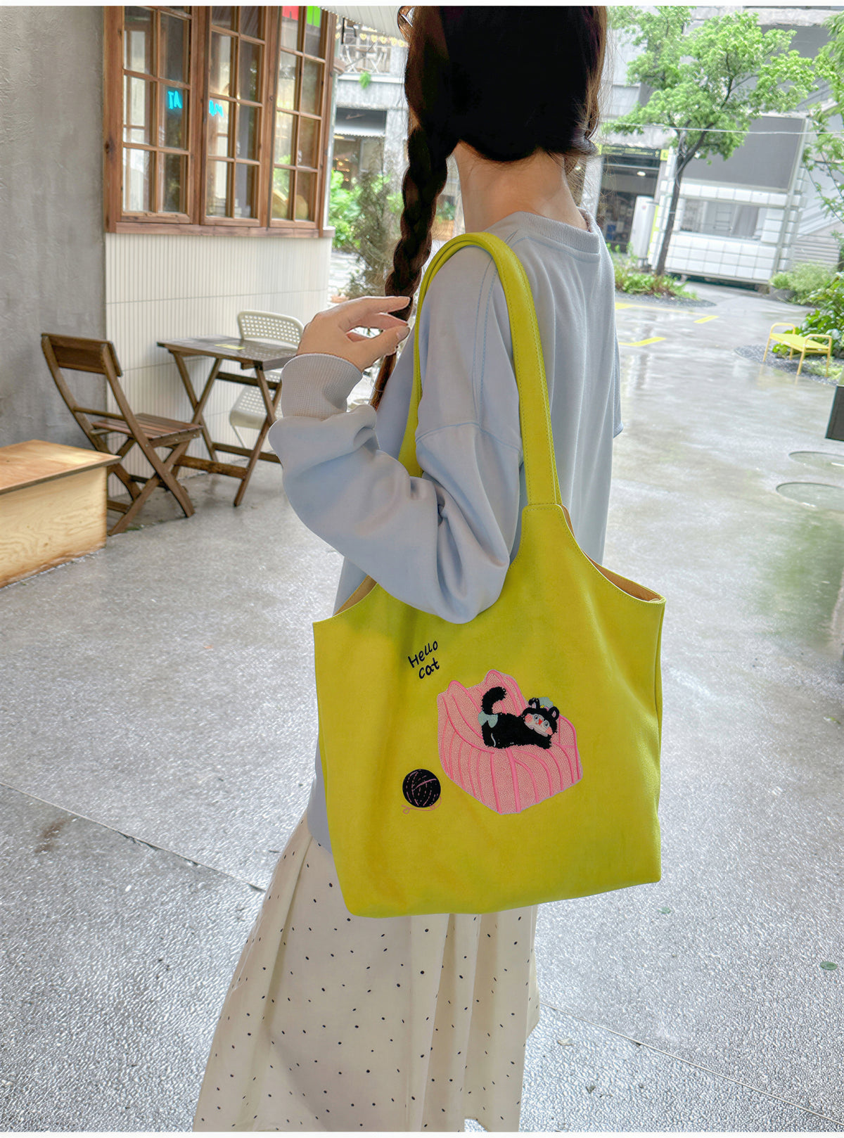 「多色」貓咪貼布刺繡 軟糯麂皮絨 托特包