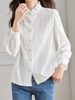 「兩色」「秋季新品 」S-2XL 品質全棉甄選 | 木耳邊立領壓褶襯衫