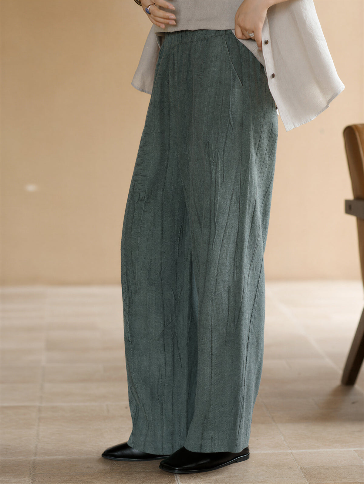 「兩色」「秋季新品 」 M-2XL 寬鬆垂墜鬆緊腰寬褲