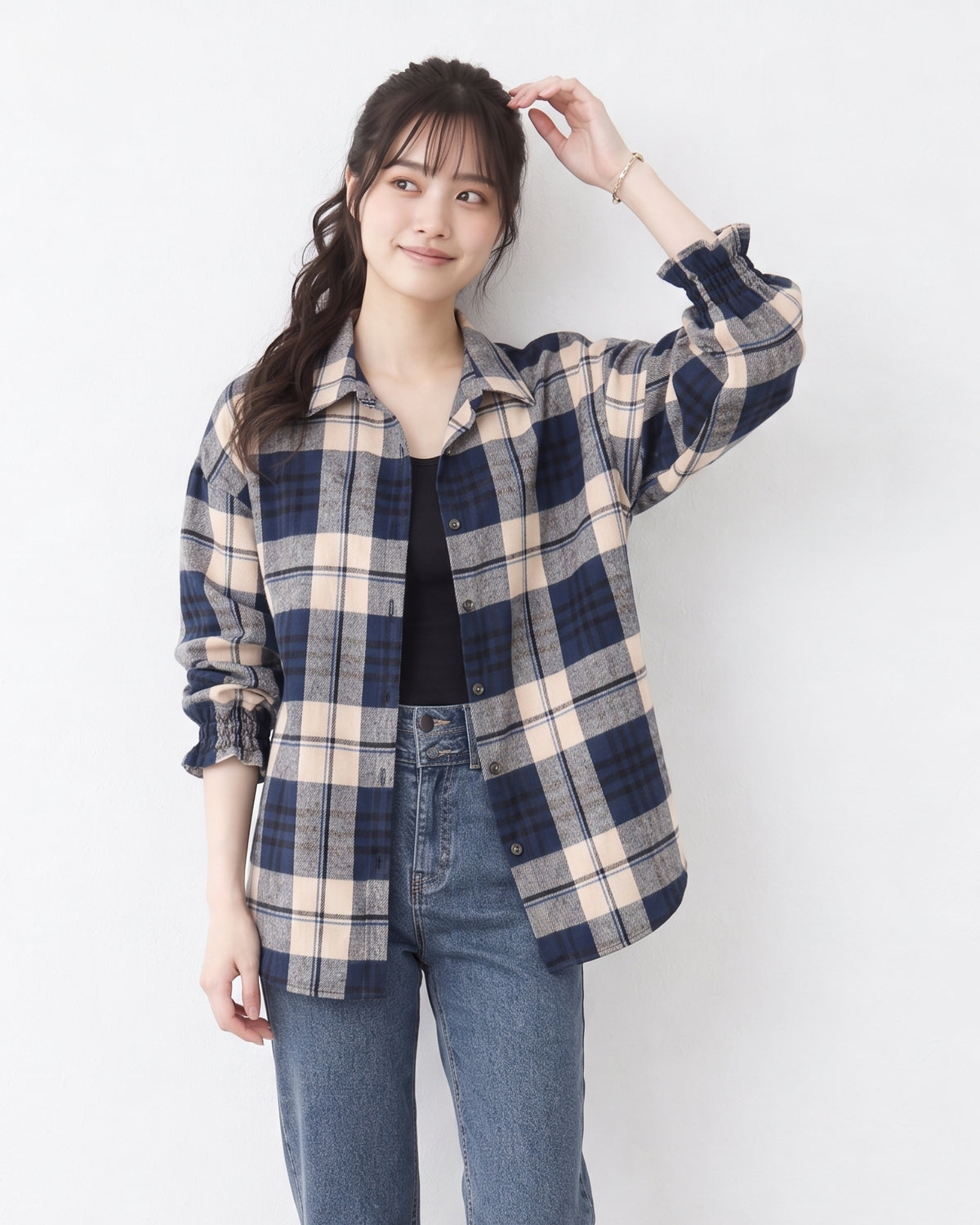 「秋季新品 」寬鬆格紋翻領襯衫