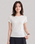 天絲圓領短袖T恤女修身剪裁百搭休閒上衣-淺灰色-2XL