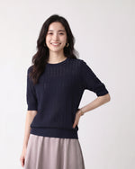 M-XL 鏤空提花圓領針織衫
