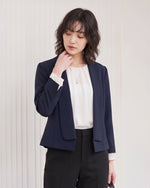 短版開襟七分袖西裝外套-藏青色-2XL