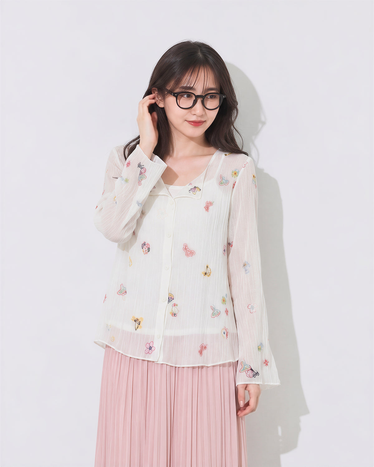「秋季新品 」S-XL V領壓褶碎花襯衫