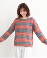 「秋季新品 」M-XL 彩條寬鬆落肩針織衫