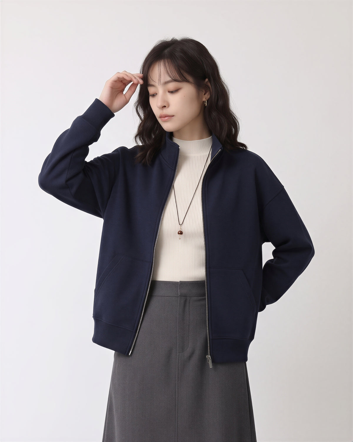 「秋季新品 」立領寬鬆拉鍊連帽外套